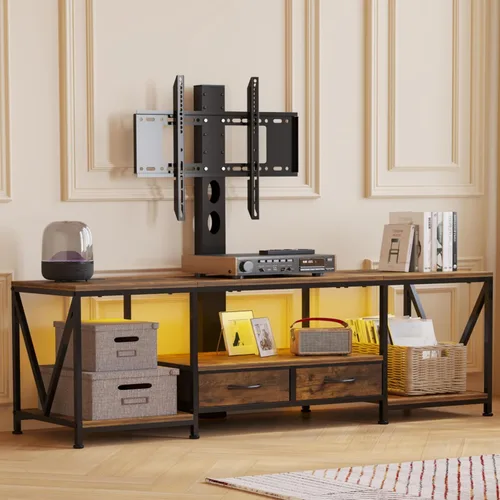 Miniatura 9 de Soporte de TV de 63 pulgadas de ancho con soporte para TV de 50, 55, 65, 75 pulgadas, centro de entretenimiento con toma de corriente y luces LED