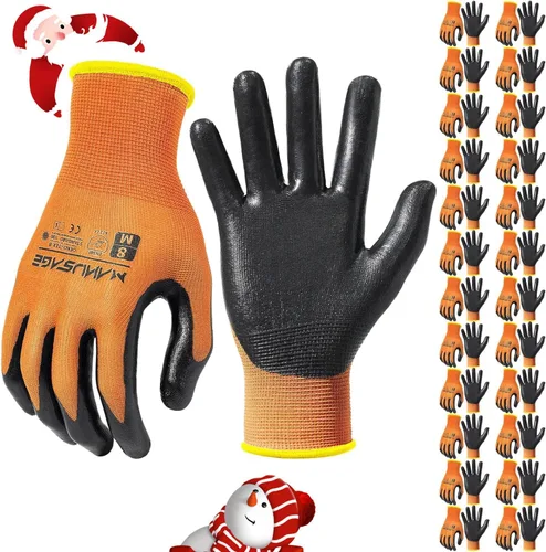 Miniatura 36 de MANUSAGE Guantes de trabajo de nitrilo, ajuste elástico cómodo 3D, agarre potente, pantalla táctil, revestimiento de espuma duradera, flexibles