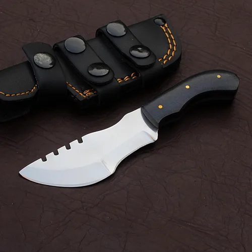 Miniatura 2 de Cuchillo de seguimiento hecho a mano, cuchillo de caza de hoja fija de espiga completa con funda, cuchillo de transporte horizontal, cuchillo