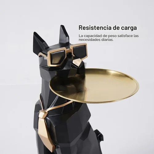 Miniatura 2 de homary Moderna escultura de perro de resina geométrica estatua de pie linda mesa auxiliar bandeja auxiliar con almacenamiento de pañuelos (negro)