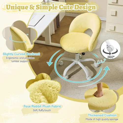 Miniatura 6 de VINGLI Silla de tocador pequeña con ruedas de piel sintética para niñas, bonita silla de escritorio de oficina sin brazos de altura ajustable