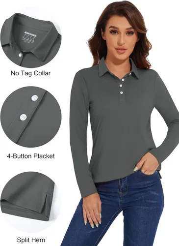 Miniatura 5 de MAGCOMSEN Camisetas tipo polo de manga larga para mujer, de secado rápido, protección solar UPF 50+, ligeras, atléticas, para tenis