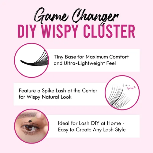 Miniatura 2 de Extensiones de pestañas individuales en racimo Wispy DIY 96 piezas 20D C Curl 0.07 9-16mm longitudes mixtas - Extensiones de pestañas voluminosas