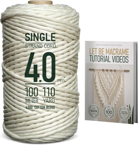 Cordón de macramé de 0.157 in x 110 yardas, videos tutoriales fáciles, cuerda de mezcla de algodón de una sola hebra de primera calidad, color