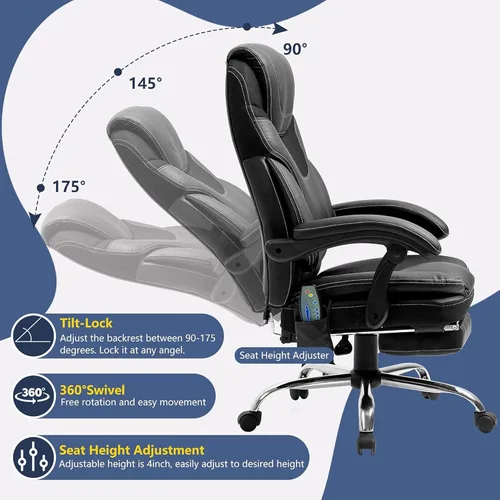Miniatura 2 de Silla de oficina de masaje, silla de oficina con reposapiés, silla de oficina de respaldo alto con reposabrazos, sillas ergonómicas de escritorio