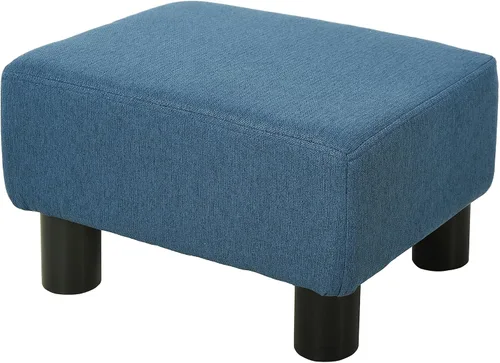 Miniatura 12 de HOMCOM Reposapiés otomano, taburete pequeño con tapicería de tela de lino y patas de plástico, otomana cubo para sala de estar, beige