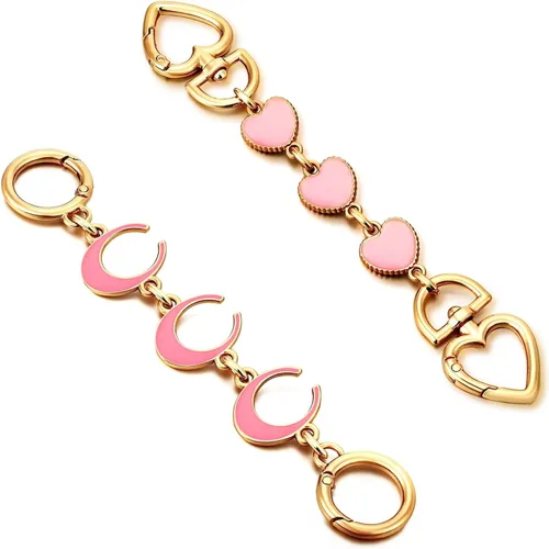 Miniatura 13 de 2 unidades extensoras de bolsa de cadena de corazón y luna, extensores de correa para bolso, cadena de oro, correa de repuesto para monedero