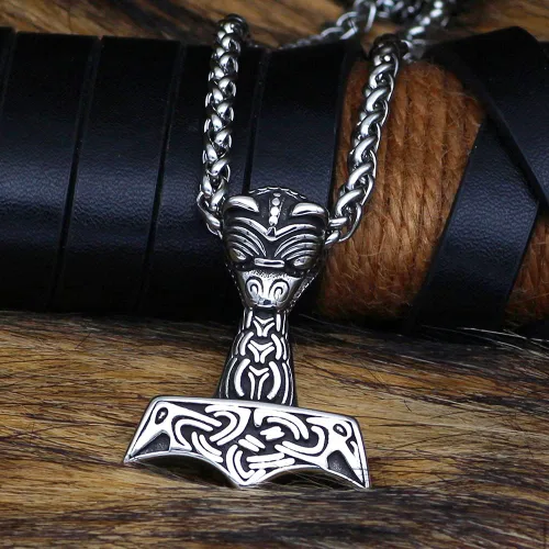 Miniatura 2 de Collar de Mjolnir de Thor para hombre, regalo vikingo de cuervo para hombre, joyería nórdica Odin con bolsa de regalo Valknut, Acero inoxidable, No