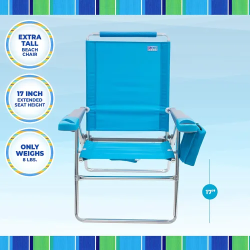 Miniatura 6 de Rio Brands Silla plegable de 4 posiciones de altura extendida de 17 pulgadas, para playa, campamento, césped, turquesa