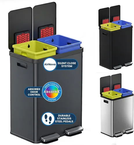 Miniatura 15 de iTouchless - Cubo de basura de cocina de 60 litros / 16 galones con doble compartimento y contenedor para reciclaje, filtro de olores, cierre suave