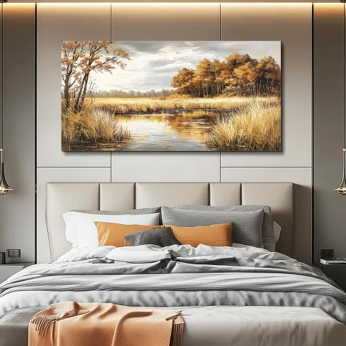 Miniatura 6 de ERQINHUA Arte de Lienzo para Pared de Sala de Estar Dormitorio Decoración de Pared para Oficina Casa de Campo Mural Superficie de Lago Paisaje