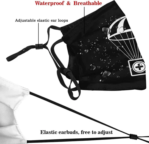 Miniatura 3 de Kit de primeros auxilios Máscara facial de paracaídas con impresión de doble cara, reutilizable, ajustable, universal, máscara antipolvo, unisex