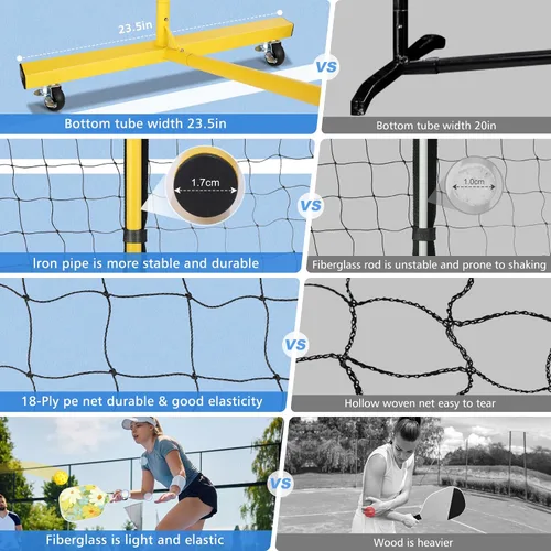 Miniatura 7 de Pickleball Net Set with 4 Fiberglass Paddles, Portable Pickleball Set with 4 Fiberglass Paddles, 6 Balls & Carry Bag, Easy Setup for Driveway