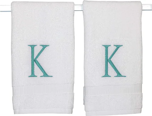 Miniatura 53 de Toalla de mano con inicial beige para baño, toalla bordada decorativa de calidad de hotel de lujo con monograma para tocador, spa, certificado