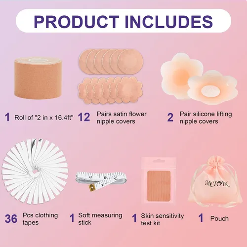 Miniatura 2 de Kit de cinta adhesiva para senos Boobytape para levantamiento de senos con 1 cinta corporal, 2 pétalos de pecho de silicona, 12 calcomanías