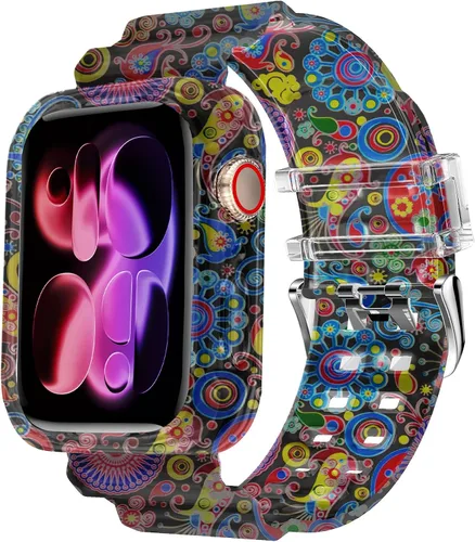 Miniatura 16 de DABAOZA - Correa compatible con Apple Watch de 49 mm, 46 mm, 45 mm, 44 mm, 42 mm, 41 mm, 40 mm, 38 mm, con protector, correa de TPU brillante