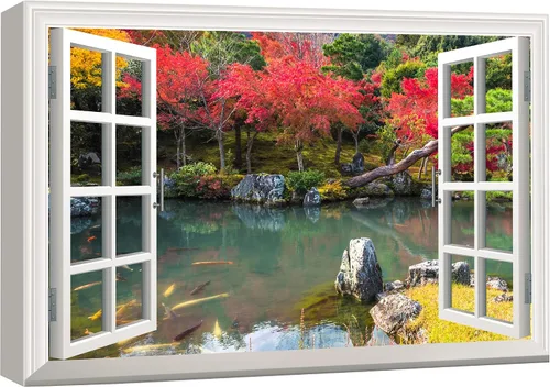 Miniatura 26 de wall26 - Cuadro en lienzo para pared, vista de ventana, río neón turquesa, rápido, bosque, lago, arroyo, naturaleza salvaje, fotografía, realismo