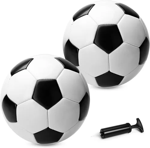 ZOOJOY Paquete de 2 pelotas de fútbol tamaño 3 para niños, juego de pelota de fútbol deportiva para niños y niñas, diseño clásico con bomba, Blanco