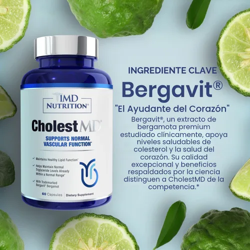 Miniatura 2 de 1MD Nutrition CholestMD con extracto de hoja de olivo, Bergavit, niacina, ajo 60 cápsulas