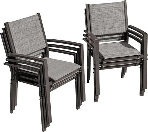 Flamaker Juego de 6 sillas de patio de textileno para exteriores, sillas de comedor apilables para patio trasero, terraza, junto a la piscina (gris)