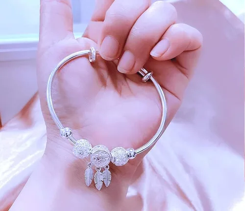 Miniatura 7 de Harlorki Pulsera ajustable para mujer con colgante de hoja de bola de la suerte 925 chapada en plata