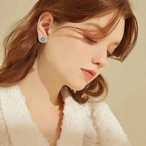 Miniatura 111 de Jade Earrings Studs,Green Jade Earrings for Women,925 Sterling Silver Earrings Studs for Sensitive Ears,Handmade Jade Earrings for Birthday