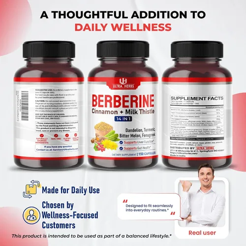Miniatura 9 de Ultra Herbs Berberina prémium con canela, cardo mariano - Promueve la función hepática, la salud intestinal y la inmunidad (150