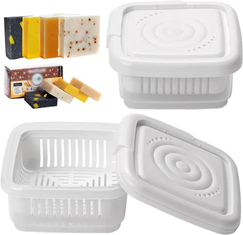 Sqaure - Paquete de 2 recipientes de jabón de viaje con tapa, estuche portátil para jabón de barra, caja de jabón a prueba de fugas con