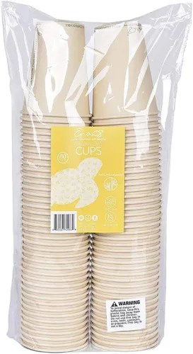 Miniatura 2 de Tazas de café desechables 100% compostables (paquete de 80 unidades de 12 onzas), tazas de papel hechas de bambú, ecológicas, biodegradables de alta