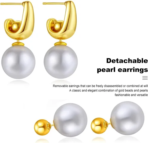 Miniatura 3 de Aretes de aro de plata dorada con letra D para mujer, aretes de perlas, 2 vías de uso, aretes de perlas de lujo, en forma de D, regalos de joyería