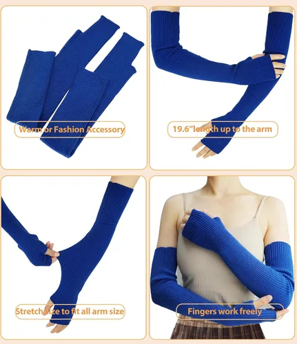 Miniatura 57 de Guantes cálidos de cachemira de brazo largo para mujer, guantes de invierno acogedores sin dedos, calentadores de brazos suaves, gran regalo