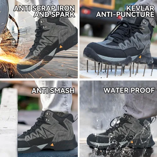 Miniatura 3 de Botas de trabajo con punta de acero para hombre, botas de seguridad para hombres con antideslizantes, zapatos de trabajo cómodos para construcción