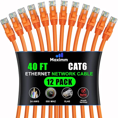 Miniatura 76 de Maximm Cable Ethernet Cat 6 – 7 pies (paquete de 12), LAN de alta velocidad, Internet, parche y cable de red, UTP, 10 Gbps, 550 MHz, color azul