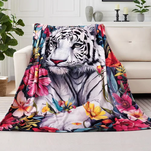 Mantas de acuarela vintage con diseño floral de tigre para hombre, suaves y acogedoras, de franela con estampado de animales, para cama, sofá,