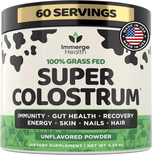 Immerge Health Super Calostro en polvo (60 porciones) – Suplemento de calostro bovino de primera calidad para la salud intestinal, hinchazón y apoyo