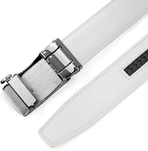 Miniatura 8 de Clubbelts Cinturón de cuero con trinquete para hombre con hebilla automática, negroblancomarrón, 1 38 de ancho, cinturón de vestir ajustable