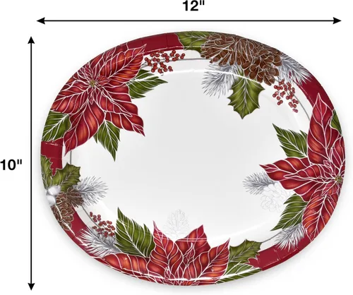 Miniatura 2 de Gift Boutique 50 Unidades Platos Ovalados de Follaje de Flor de Pascua Navideña de 10" x 12" – Bandejas de Papel Navideñas para Fiestas y Reuniones