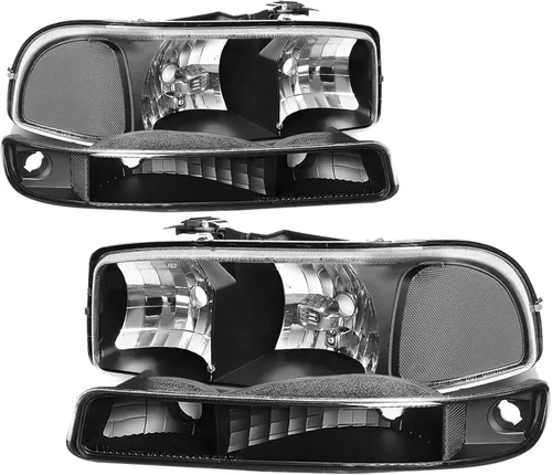 Miniatura 9 de JSBOYAT 6 PCS Compatible con GMC Sierra 1999-2002 Yukon 00-06 Conjunto de Faros Delanteros y Antiniebla de Repuesto Juego de Par Negro