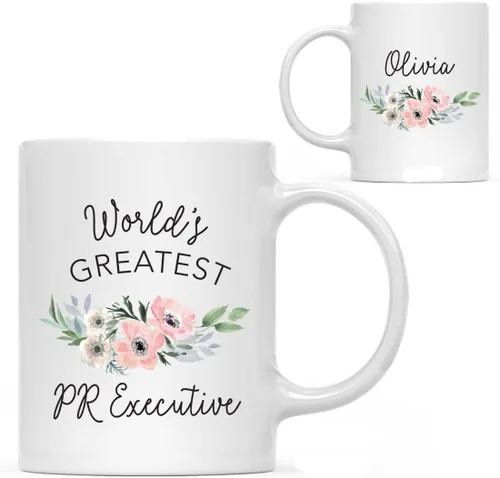 Andaz Press Taza de café personalizada de 11 onzas, taza ejecutiva de relaciones públicas más grande del mundo, flor de anémona rosa, 1 paquete,