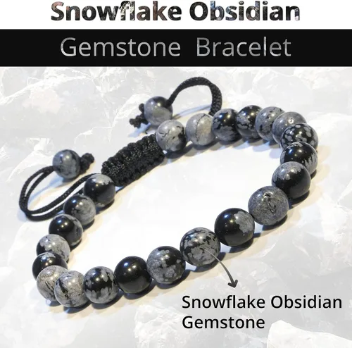 Miniatura 190 de Adjustable Crystal Bracelet – Gemstone Bead Bracelet with Adjustable Macrame String – Chic Gemstone Bracelet for Men and Women – 8mm Round Healing