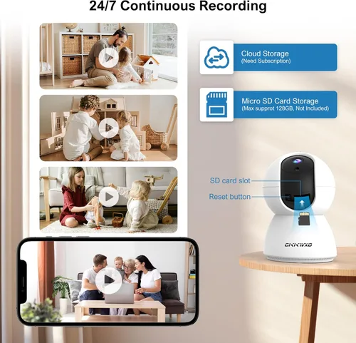 Miniatura 8 de Cámara de seguridad WiFi para interiores de 2.4 y 5GHz, cámara de 2K/3MP para seguridad del hogar, cámara para mascotas con panorámica/inclinación