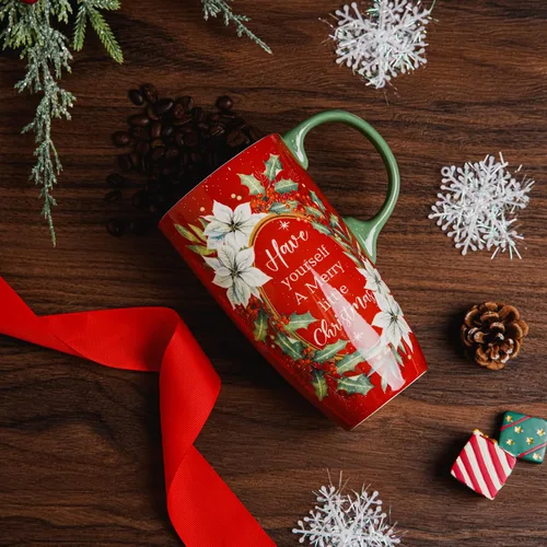Miniatura 3 de Topadorn Taza de café de cerámica de 17 onzas con tapa y caja de regalo, taza de té de porcelana roja festiva, apta para microondas y lavavajillas