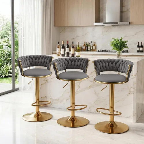 Miniatura 19 de Velvet Bar Stools Set of 1, Swivel Counter Height Barstools with Woven Backrest, Adjustable Height Bar Stools for Kitchen Island, Home Bar, Pub
