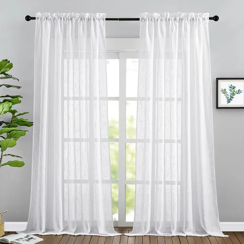 Miniatura 29 de NICETOWN Cortinas traslúcidas cortas para dormitorio, 45 pulgadas de largo, con textura de lino, cortinas semitransparentes de gasa que mantienen
