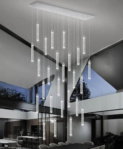 Miniatura 10 de Candelabro de Techo Alto de 197" de Largo con 30 Luces, Lámpara LED Moderna de Cristal Burbuja Regulable con Montaje al Ras, Luz Colgante de Techo