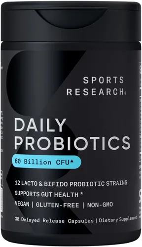 Sports Research Probióticos diarios con prebióticos, 60 mil millones de UFC, cápsulas veganas para la salud intestinal y el apoyo digestivo,