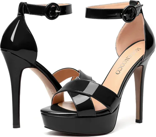 Miniatura 104 de MODENCOCO Sandalias de boda con correa de tobillo sexy para mujer, con plataforma y puntera abierta, tacón de aguja y tacón alto, zapatos de vestir