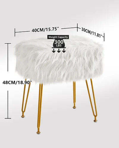 Miniatura 3 de IBUYKE Taburete rectangular de piel sintética con almacenamiento, silla de maquillaje peluda, asiento acolchado suave, reposapiés redondo con 4