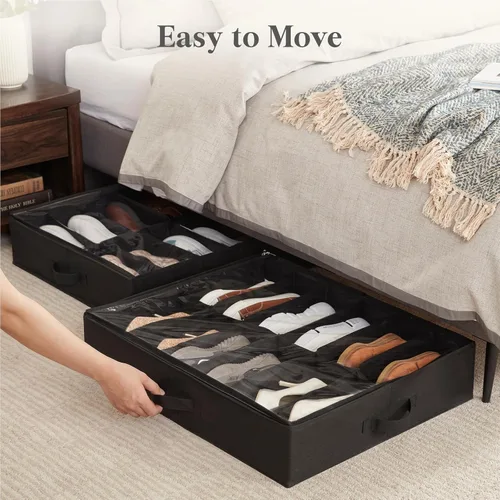 Miniatura 7 de Lifewit Organizador de almacenamiento de zapatos debajo de la cama, paquete de 2 (12 celdas de zapatos), caja de contenedores de tela de perfil