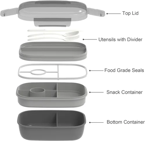 Miniatura 2 de JBGOYON® Juego de lonchera Bento, 3 recipientes apilables para adultos y niños, incluye bolsa de almuerzo, a prueba de fugas y sin BPA, juego